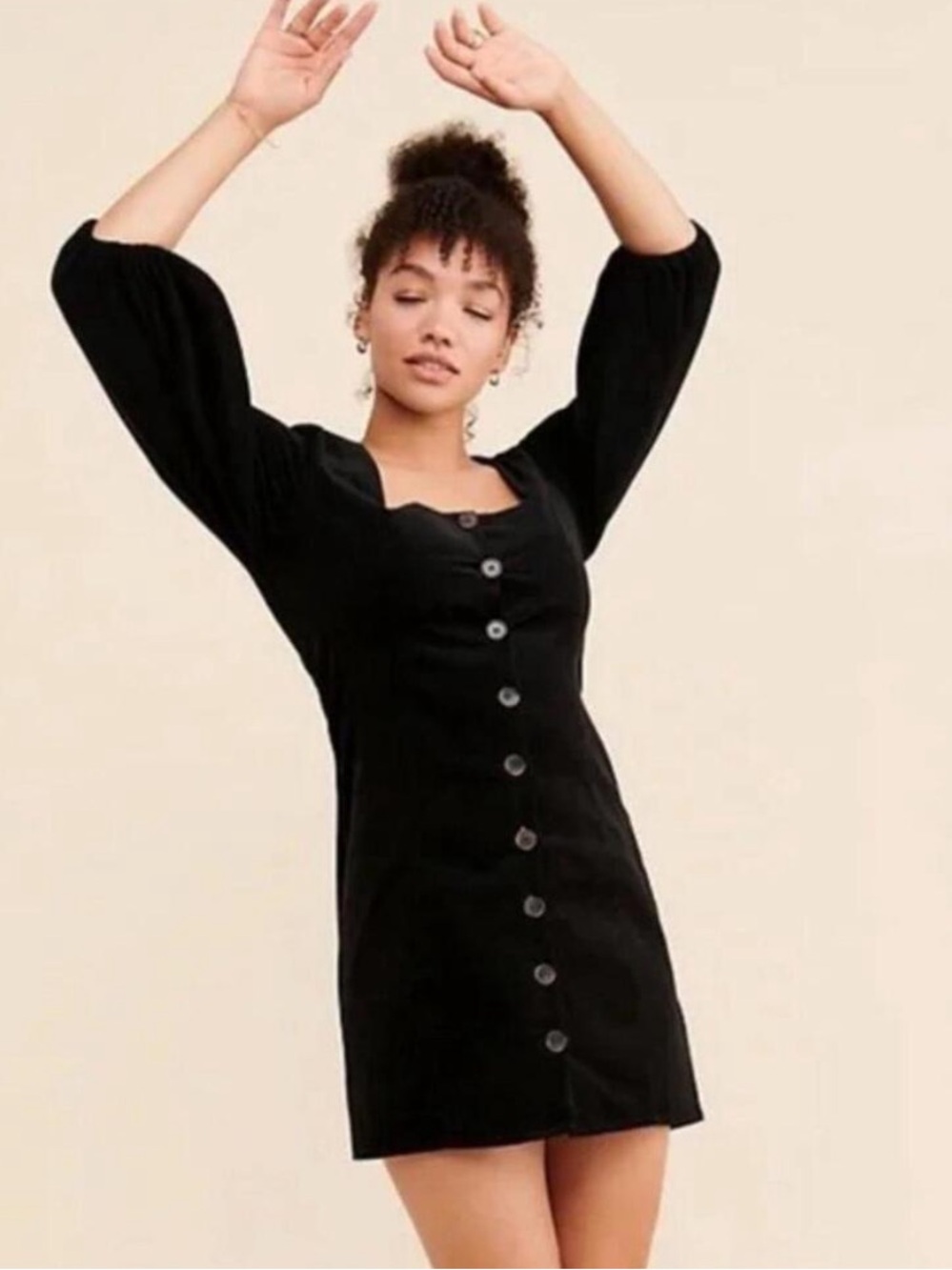Rollas corduroy puff sleeve mini dress
